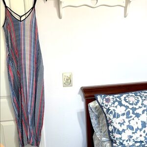 Striped Maxi Dress with Red and Blue Accents